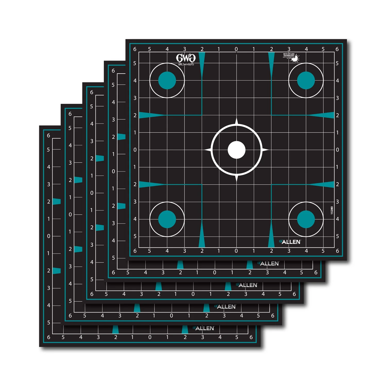 Girls With Guns 15280 Splash  Self-Adhesive Paper Black/Teal 12"x12" Grid 5 Pack