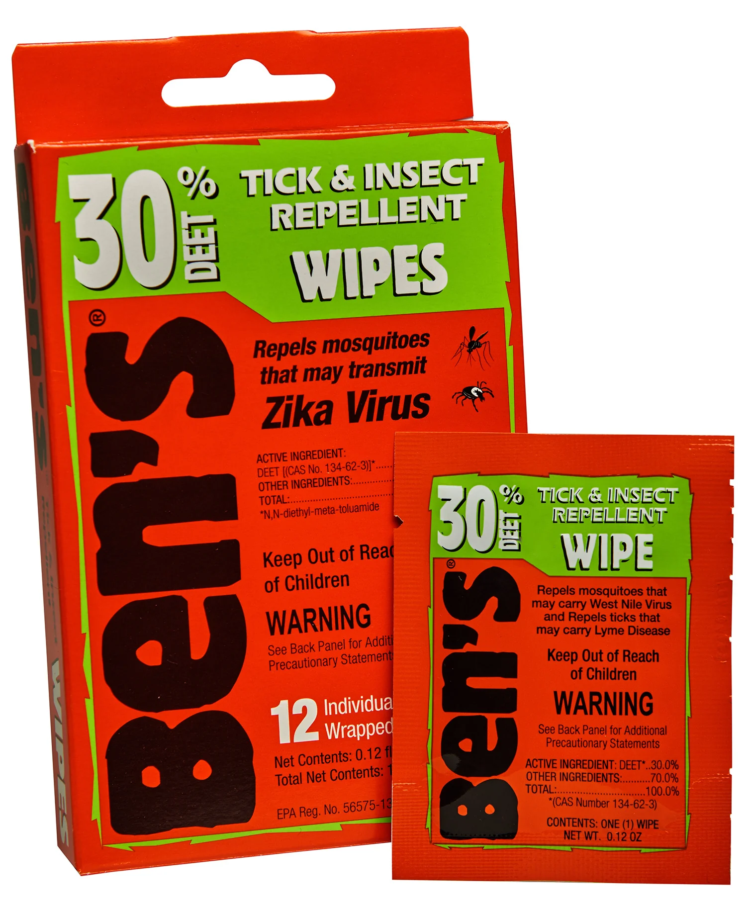 Ben's 00067085 30  Odorless Scent Wipes Repels Ticks & Biting Insects 12