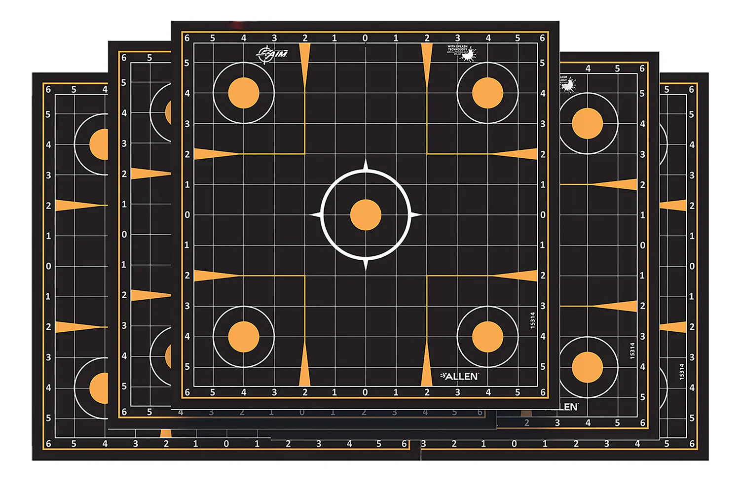 EZ-Aim 1531410 Splash Reactive  Self-Adhesive Paper Black/Orange 12"x12" Sight-In Grid 10 Pack