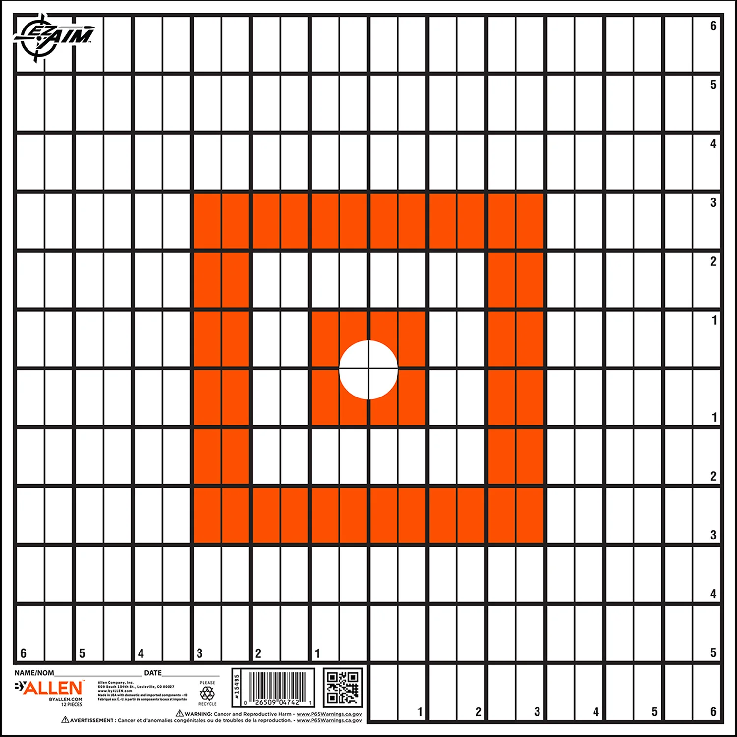 EZ-Aim 15495 Grid Target  Paper Hanging 12"x12" Orange/White 12 Per Pack