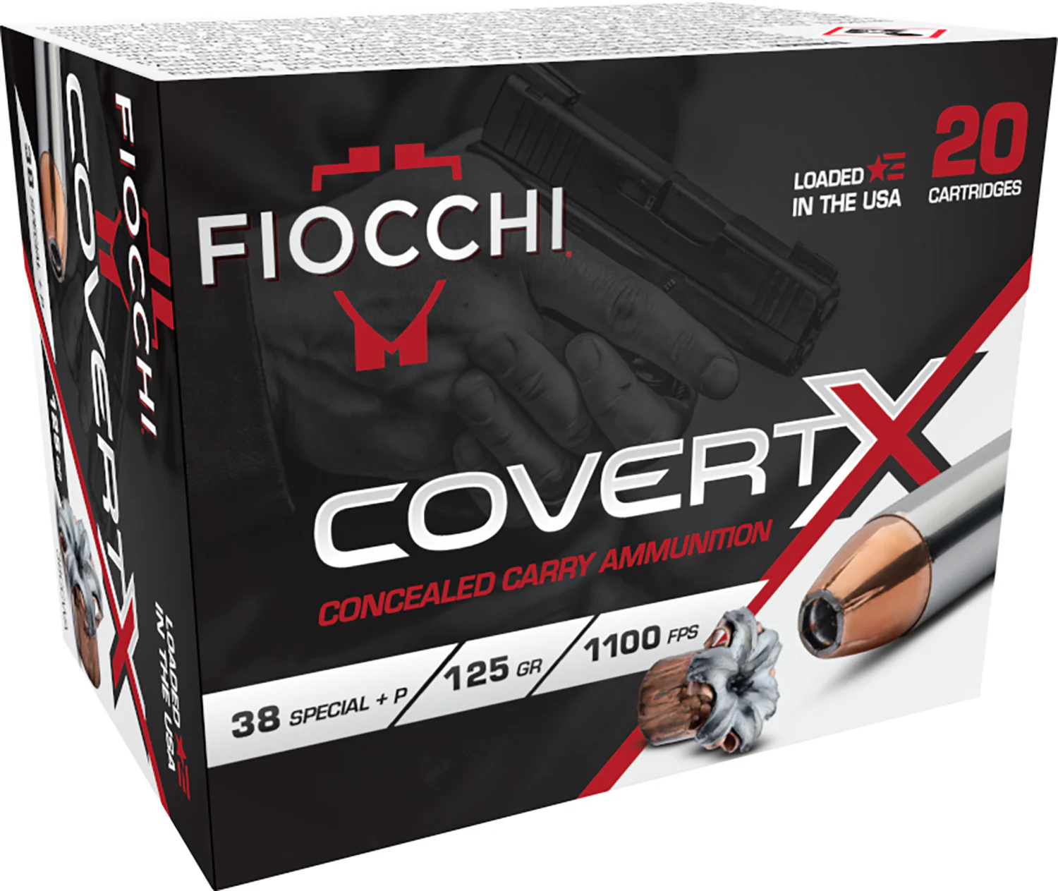 Fiocchi 38CCWA CovertX  38Special +P 125gr Jacketed Hollow Point 20 Per Box/10 Case