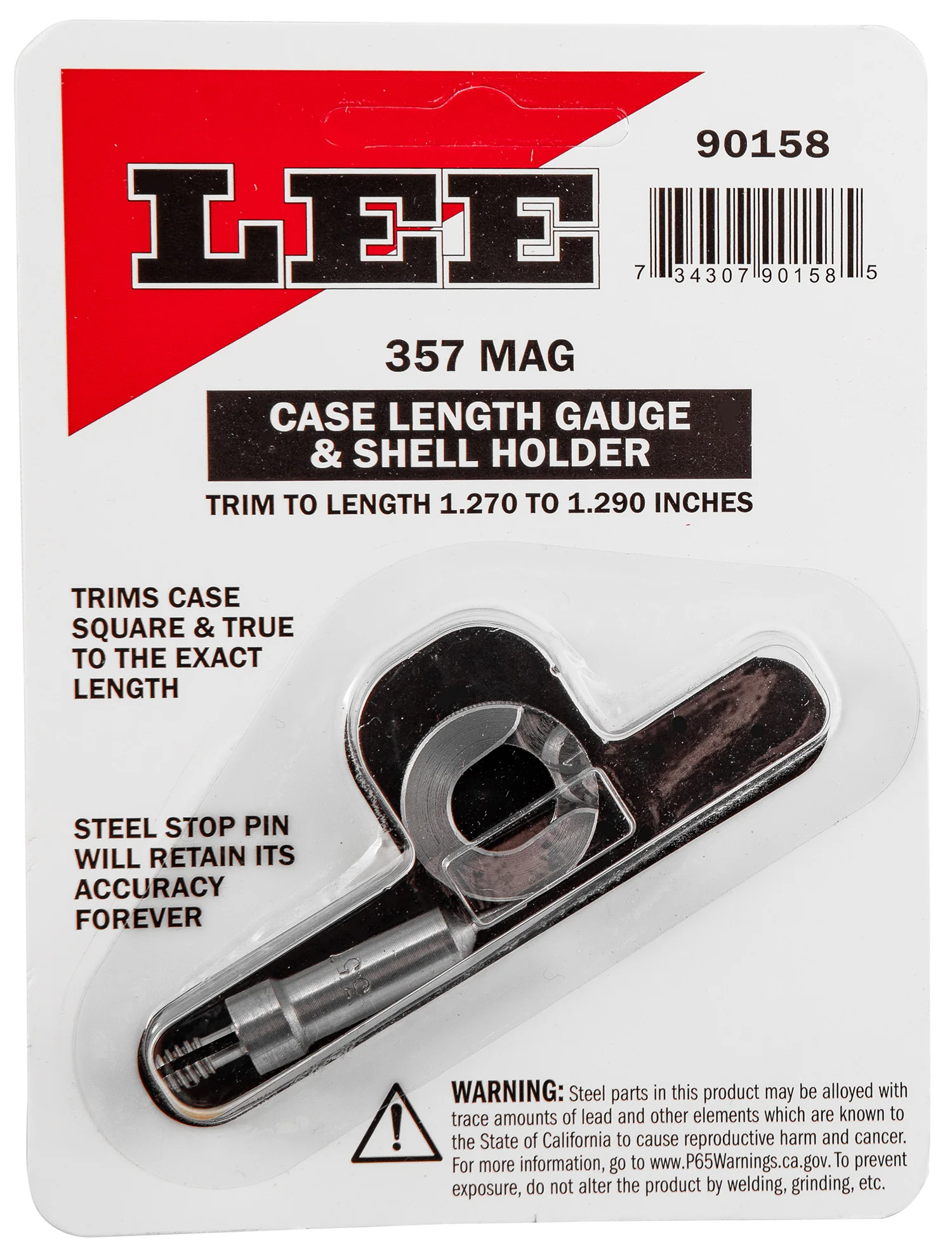 Lee Precision 90158 Case Length Gauge Silver, 357 Mag, Steel Works With Cutter/Lock Stud Includes Shell Holder