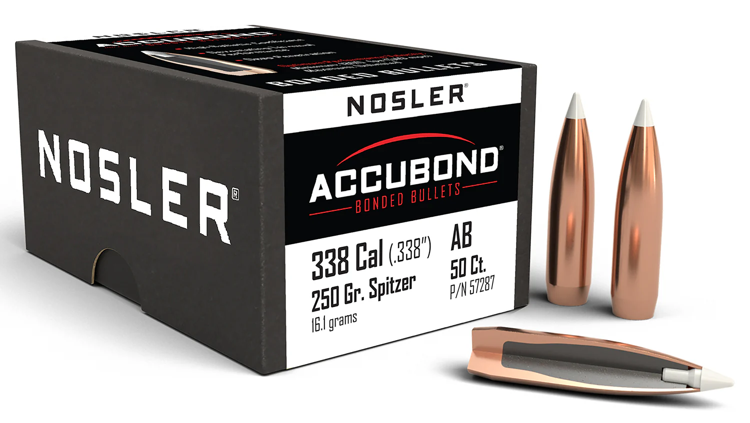 Nosler 57287 AccuBond  338Cal 250gr Spitzer Point 50/Box