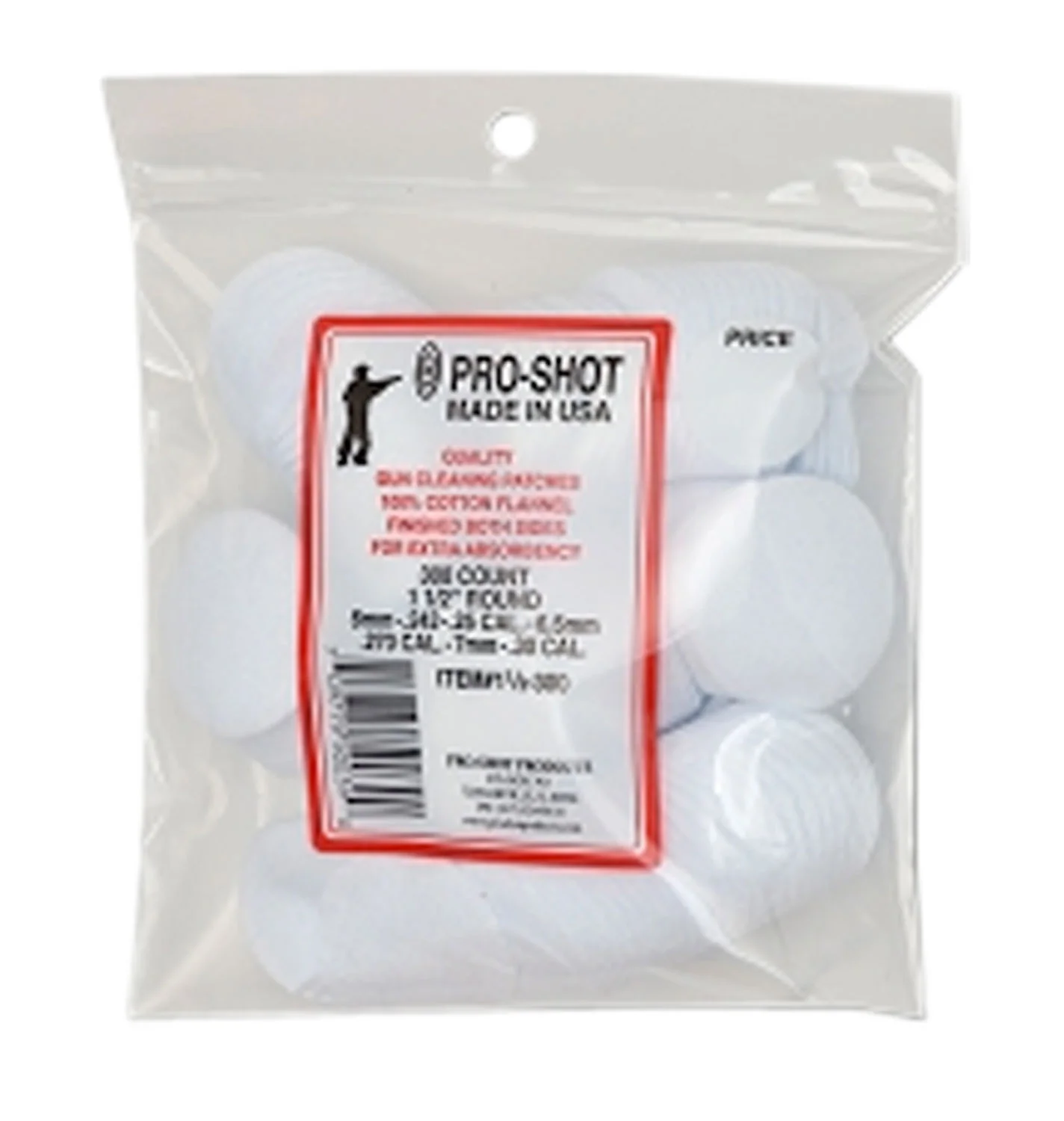 Pro-Shot 112300 Cleaning Patches 6mm - .30 Cal 1.50" Round 100% Cotton Flannel 300 Pack
