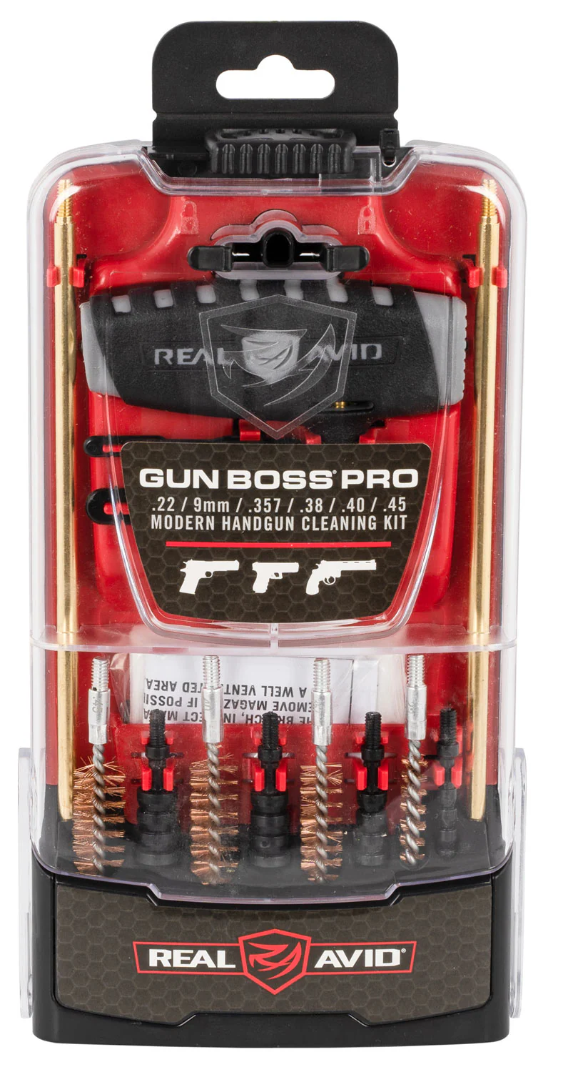 Real Avid AVGBPROP Gun Boss Cleaning Kit Multi-Caliber Pistol Firearm Slotted Tip 12.50" Long Bronze Bristles Includes Case