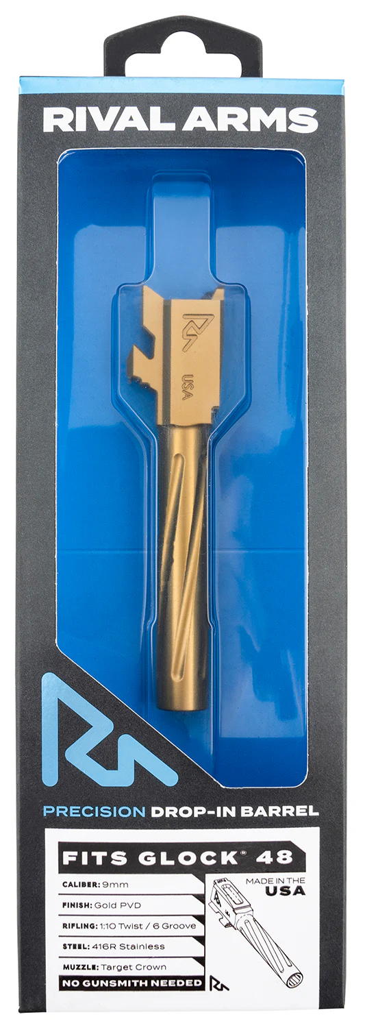Rival Arms RARA20G801E Precision V1 Match Grade 9mm Luger 4.17" Gold PVD Stainless Steel, Fits Glock 48