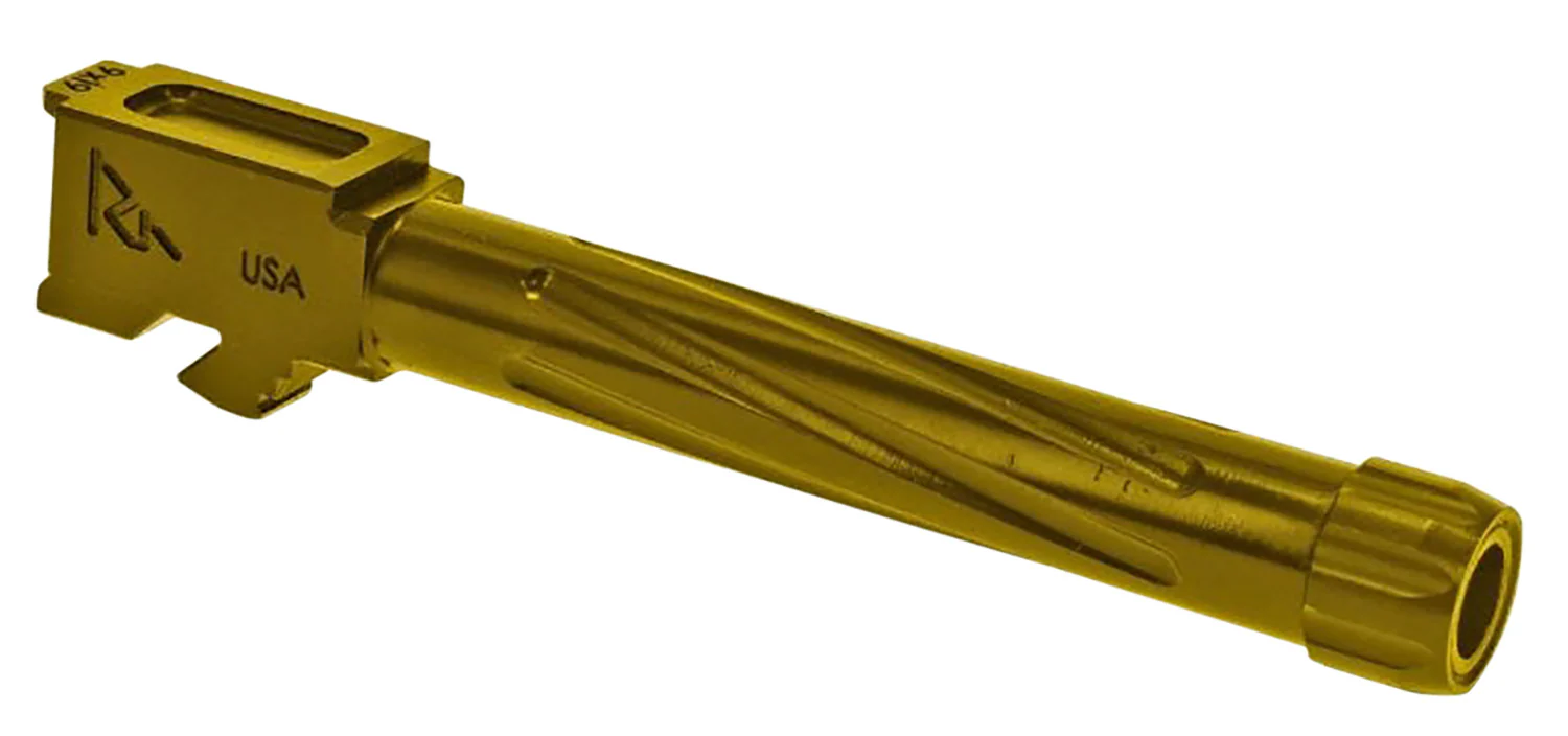 Rival Arms RA20G104E Precision Match Grade 9mm Luger Compatible w/Glock 17 Gen5, 4.49" Fluted Threaded Gold PVD Stainless Steel