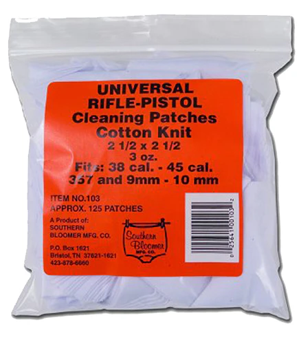 Southern Bloomer 103 Cleaning Patches Cotton 2.50" x 2.50" 130 Per Bag Rifle/Handgun