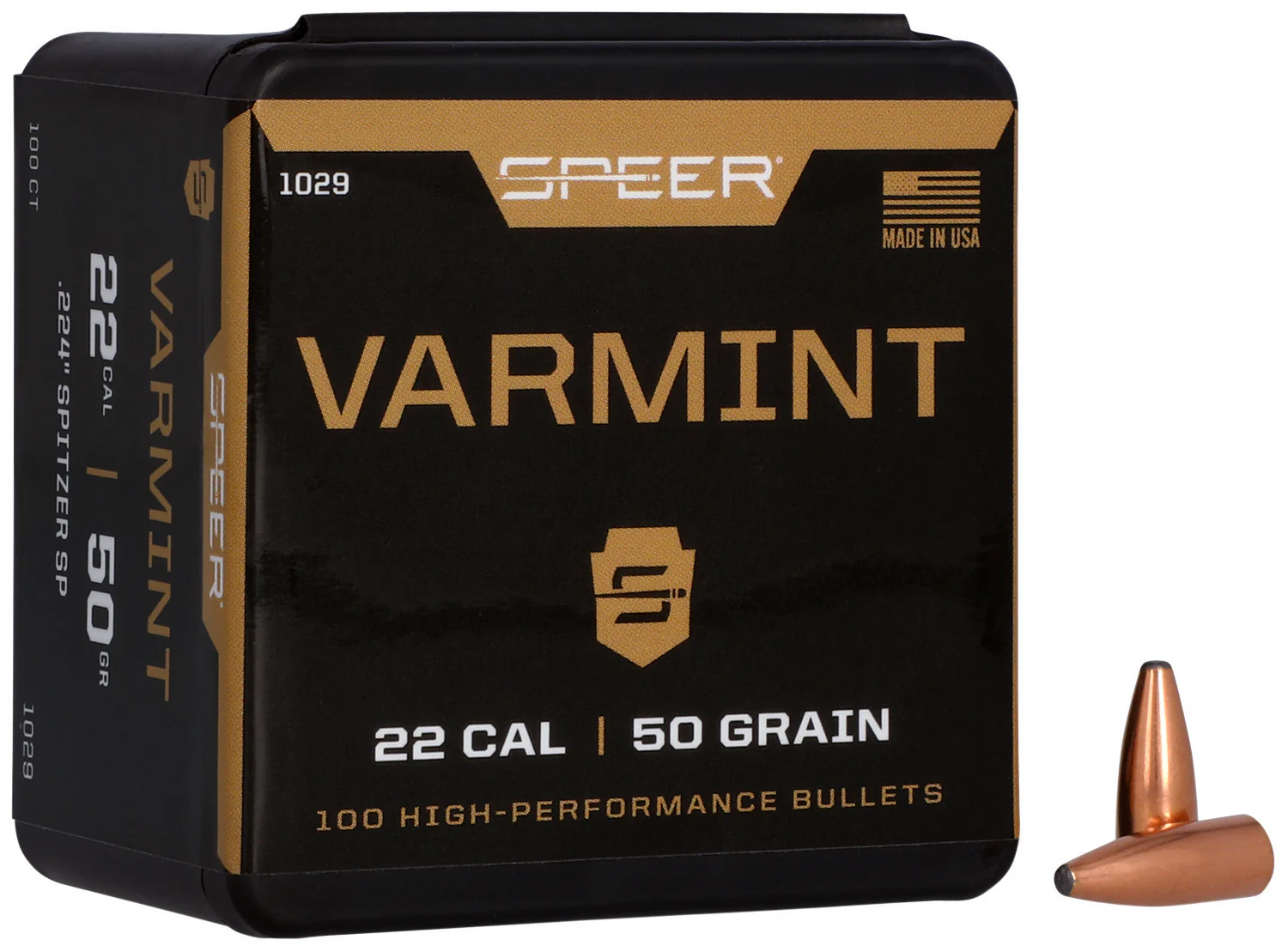 Speer 1029 Varmint 22Cal 50gr Jacketed Soft Point 100 Per Box/5 Case