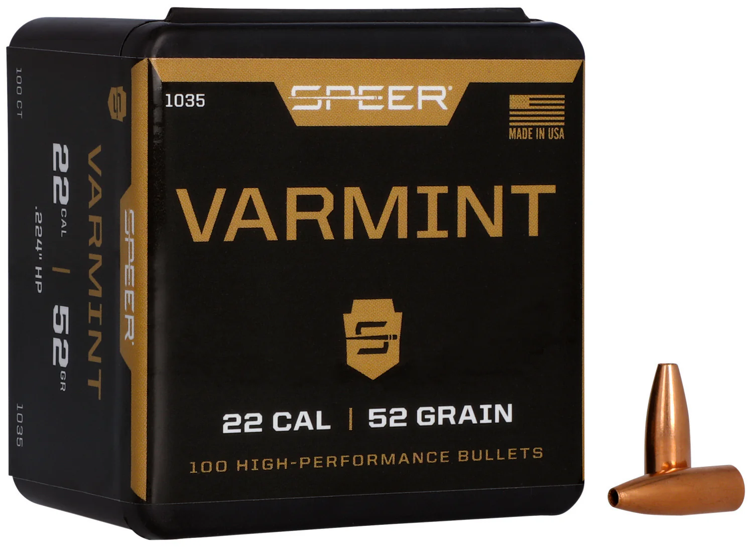 Speer 1035 Varmint  22Cal 52gr Hollow Point 100 Per Box/5 Case