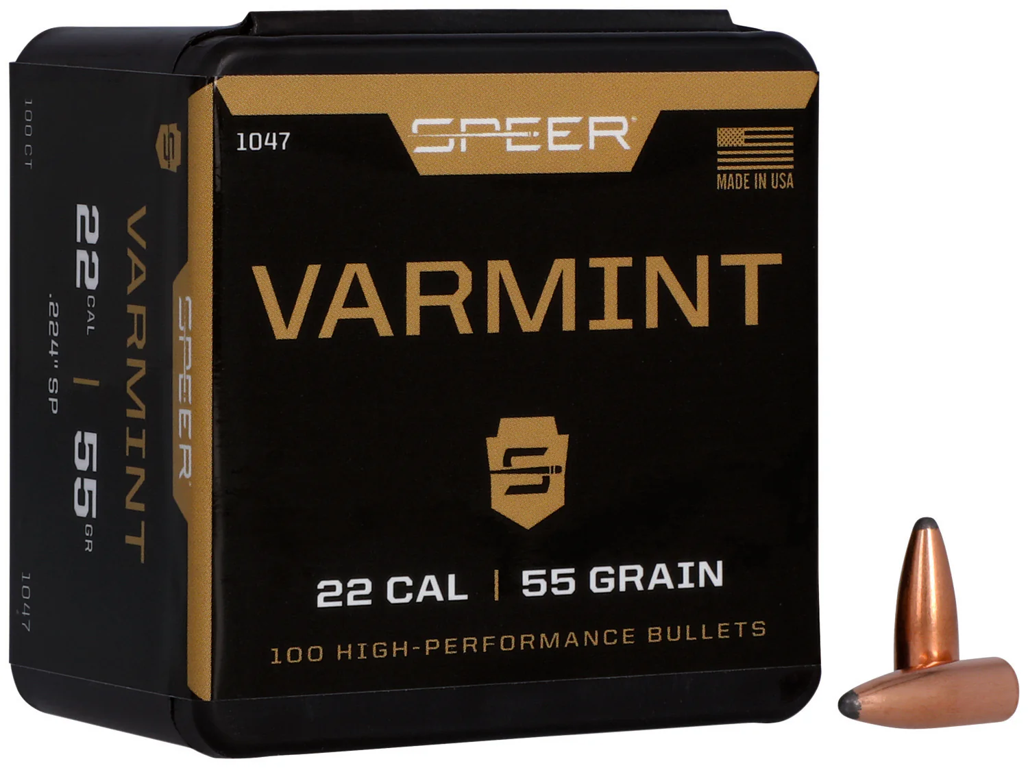 Speer 1047 Varmint  22Cal 55gr Jacketed Soft Point 100 Per Box/5 Case