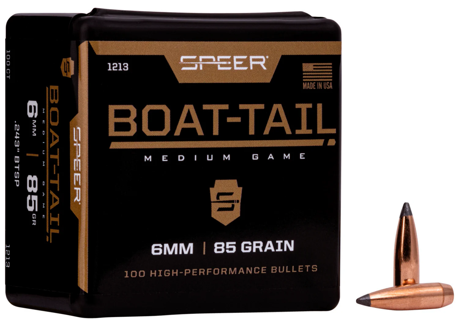 Speer 1213 Boat-Tail  6mm 85gr Jacketed Soft Point Boat Tail 100 Per Box/5 Case