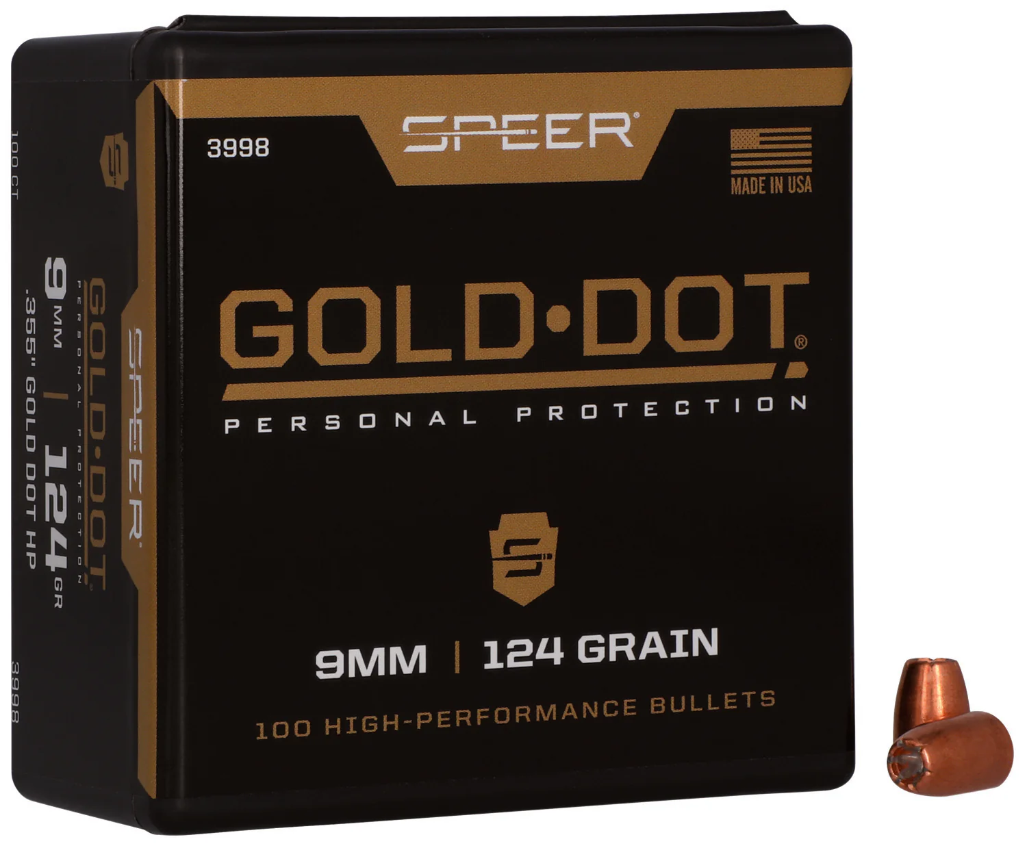 Speer 3998 Gold Dot Personal Protection 9mm 124gr Hollow Point 100 Per Box/5 Case