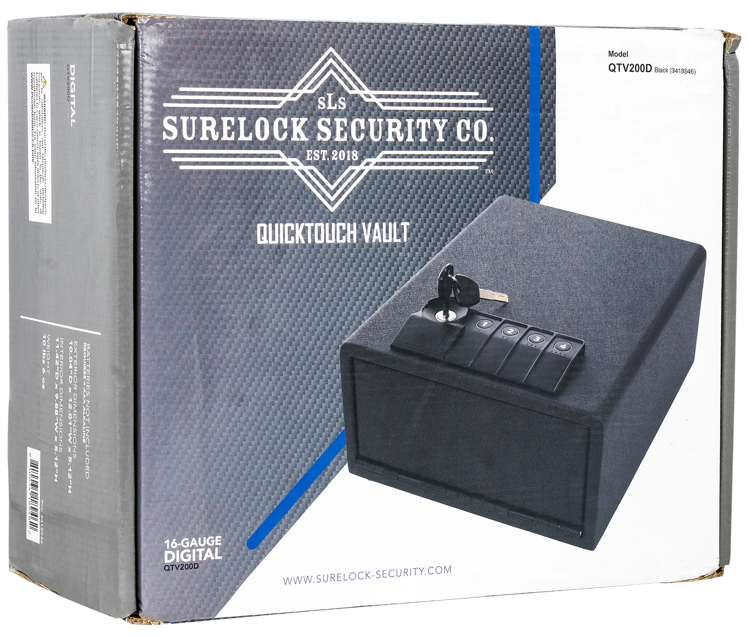 Surelock Security 3418946 QuickTouch 200 Digital Keypad/Key Entry Matte Black Steel Holds 1 Handgun 5.12"H x 9.88"W x 11.42"D