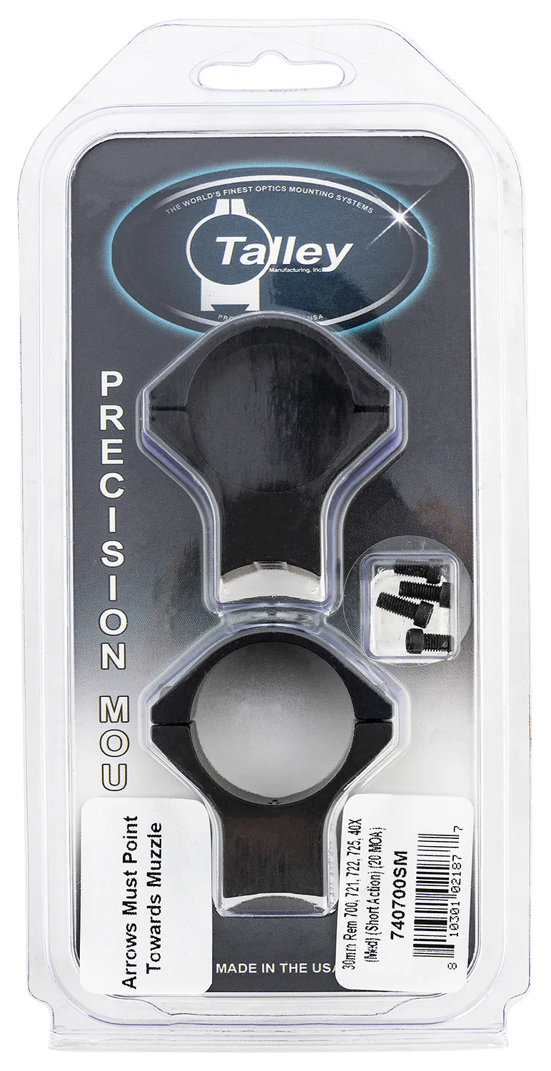 Talley 740700SM Scope Mount/Ring Combo  Black Anodized Aluminum 30mm Tube Remington 700/721/722/725/40X Medium Rings Short Action 20 MOA