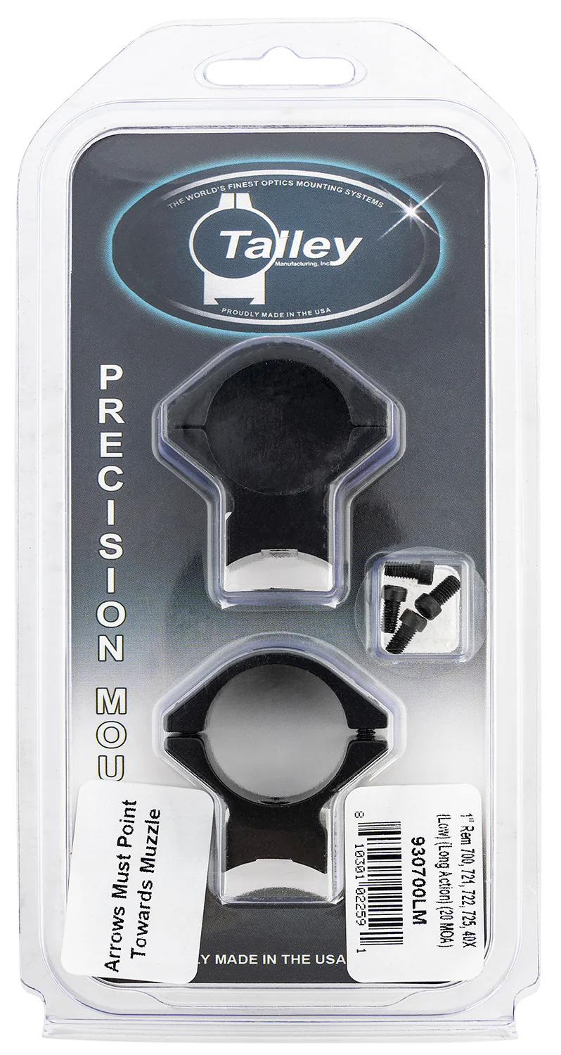 Talley 930700LM Scope Mount/Ring Combo  Black Anodized Aluminum 1" Tube Remington 700/721/722/725/40X Low Rings Long Action 20 MOA