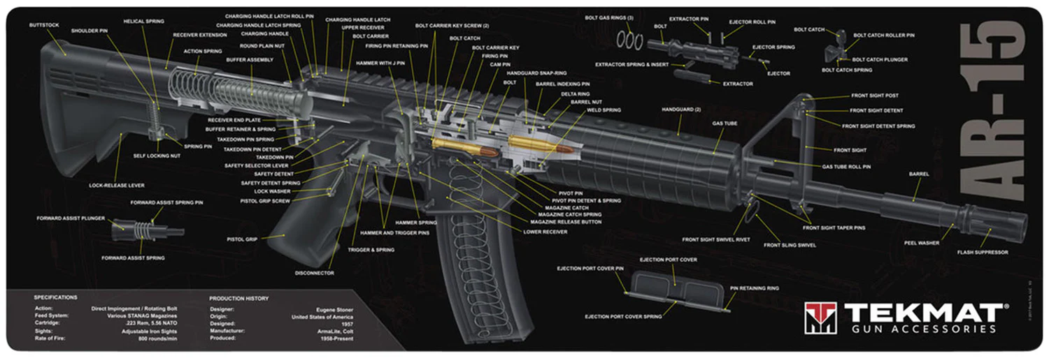 TekMat TEKR36AR15 Cleaning Mat Black/White Rubber 12"x36" AR-15 3D Cutaway