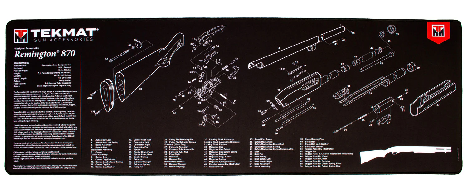 TekMat TEKR44REM870 Remington 870 Ultra 44 Cleaning Mat Remington 870 Parts Diagram 15" x 44"