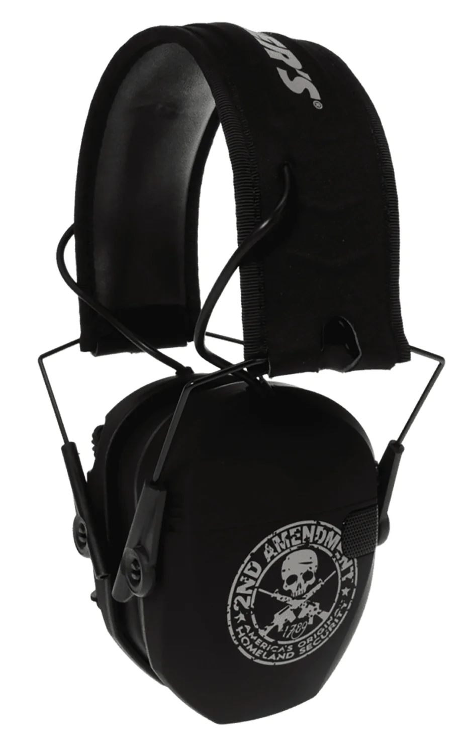 Walker's GWPRSEMFS2A Razor Slim Electronic Freedom Muff 23 dB Over the Head Black w/Distressed 2nd Amendment Polymer