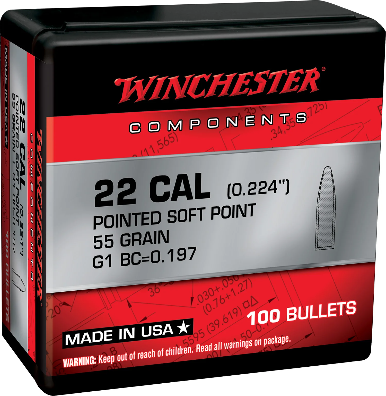 Winchester Ammo WB223SP55X Centerfire Rifle  223Rem 55gr Pointed Soft Point 100 Per Box/10 Case